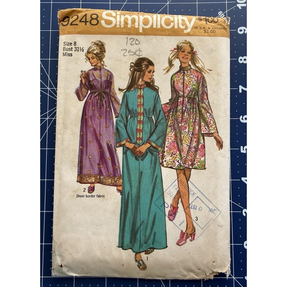 VTG Simplicity 9248 Pattern Miss Robe In 2-Length's Size 8 Bust 31.5" UC‎ *READ*